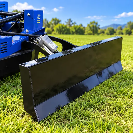 Electric snow plow blade attachment mounted on remote control mower